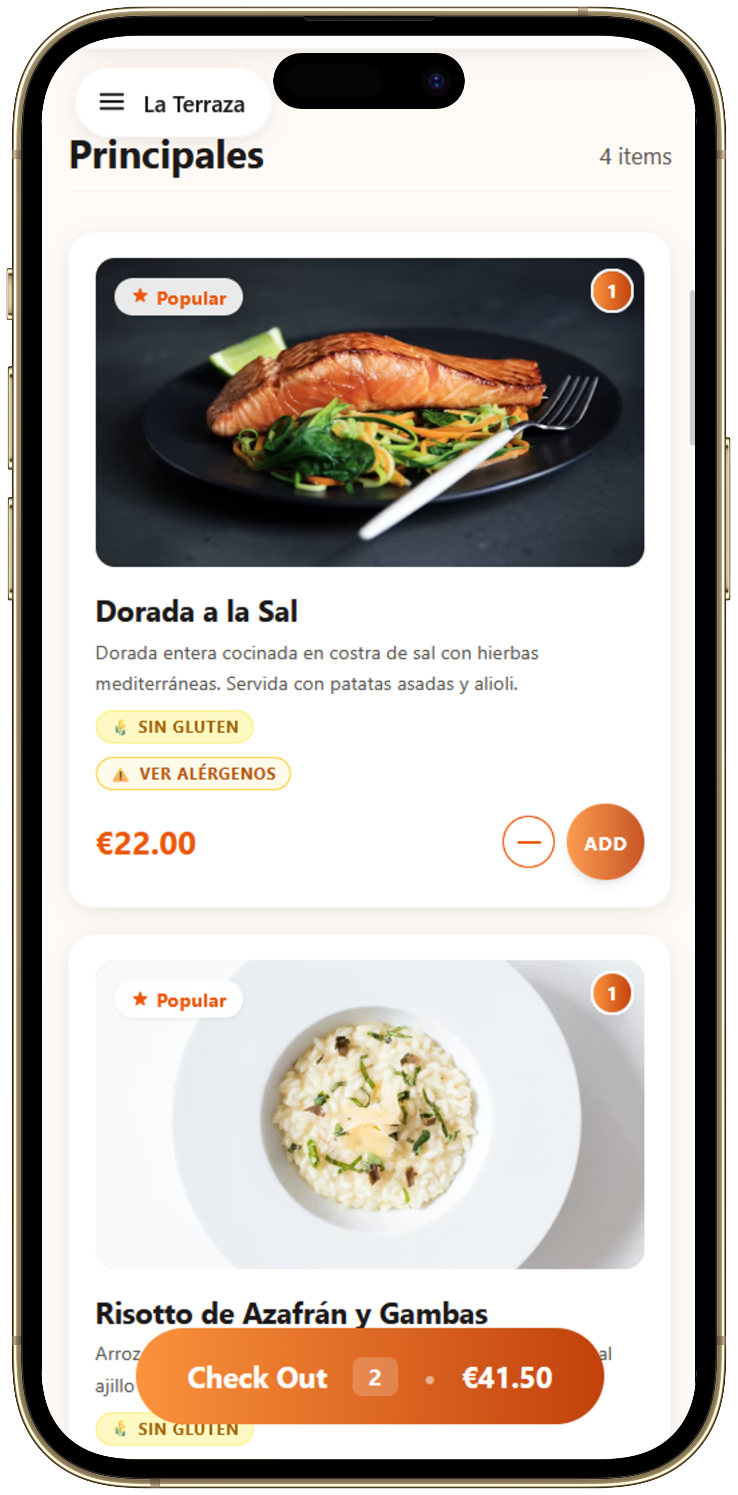 Tapeo digital QR menu on a smartphone